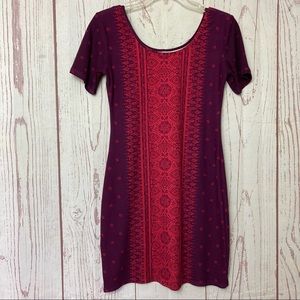 Mudd Juniors S Small 16” Bust Boho Stretch Bodycon Casual Dress Burgundy Pink
